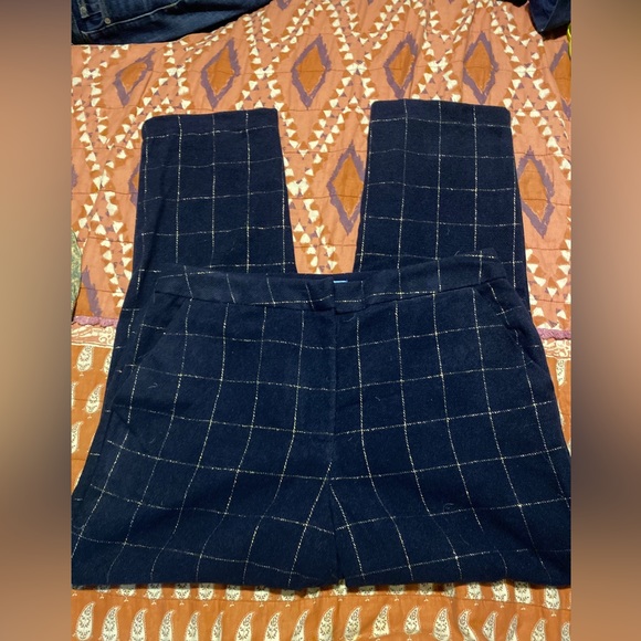 DRAPER JAMES rsvp womens navy wool straight leg pants metallic plaid 16 - Picture 2 of 4